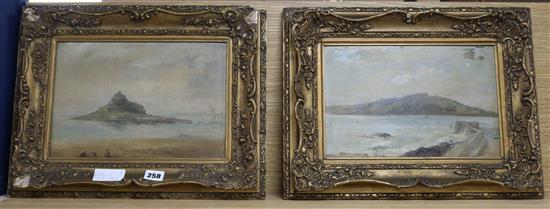 19th century English school, pair of oils on canvas St. Michaels Mount and Bovisand Pier 20 x 30cm